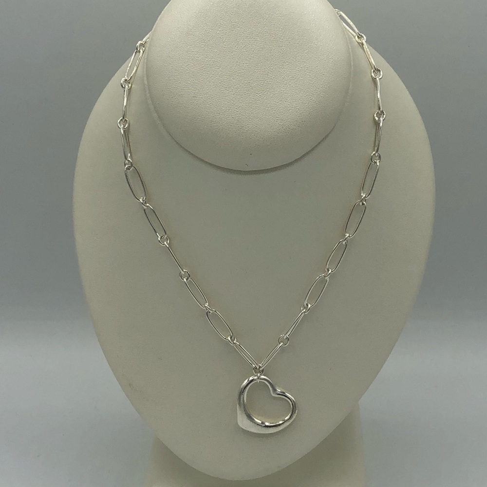 Sterling Silver Paper Clip Chain Heart Necklace - Picture 5 of 13